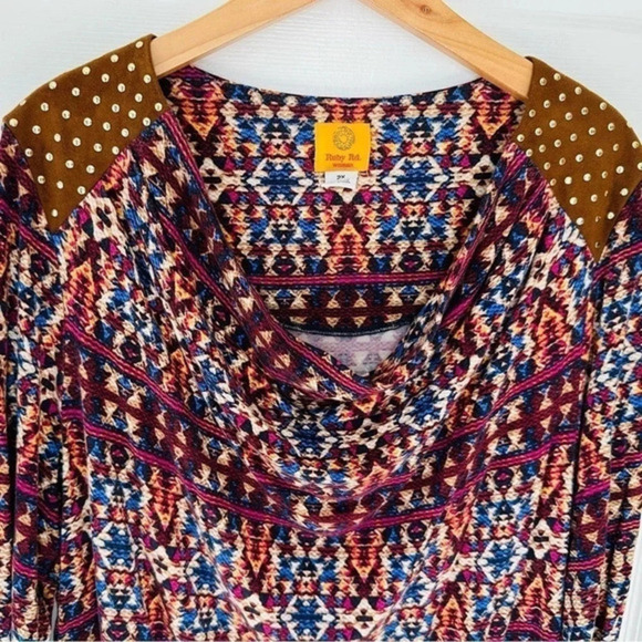 Ruby Rd Woman Plus Size 2X Cowl Neck Long Sleeve Geometric Print Tunic Top - Picture 4 of 5